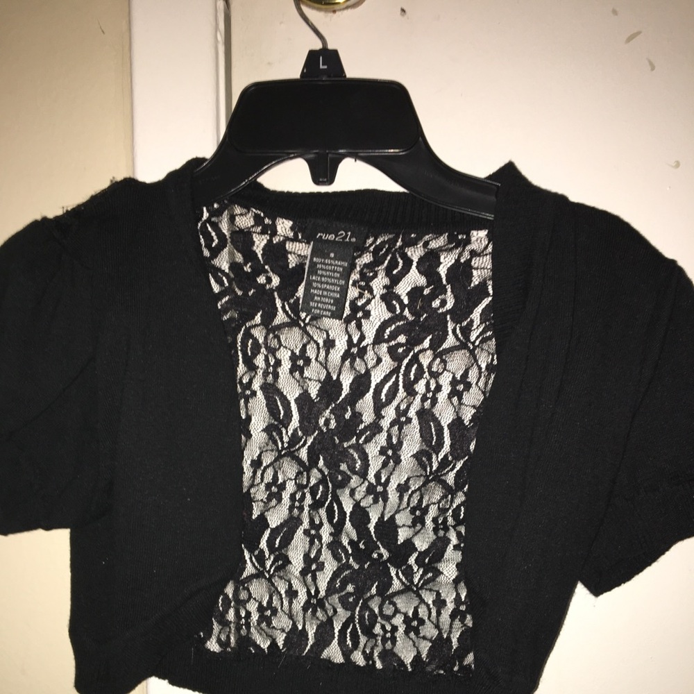 Black lace short sleeve cardigan